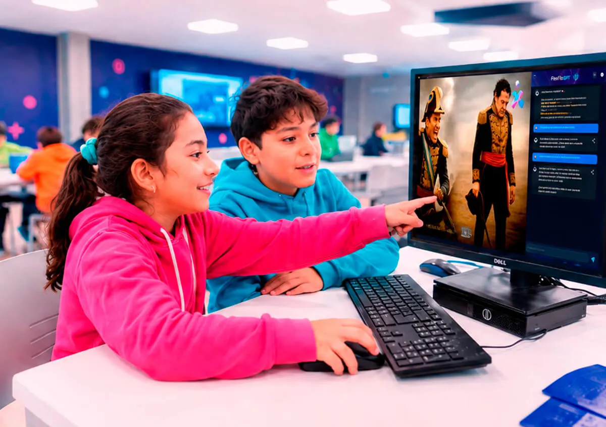 Estudiantes trabajando con IA en el aula