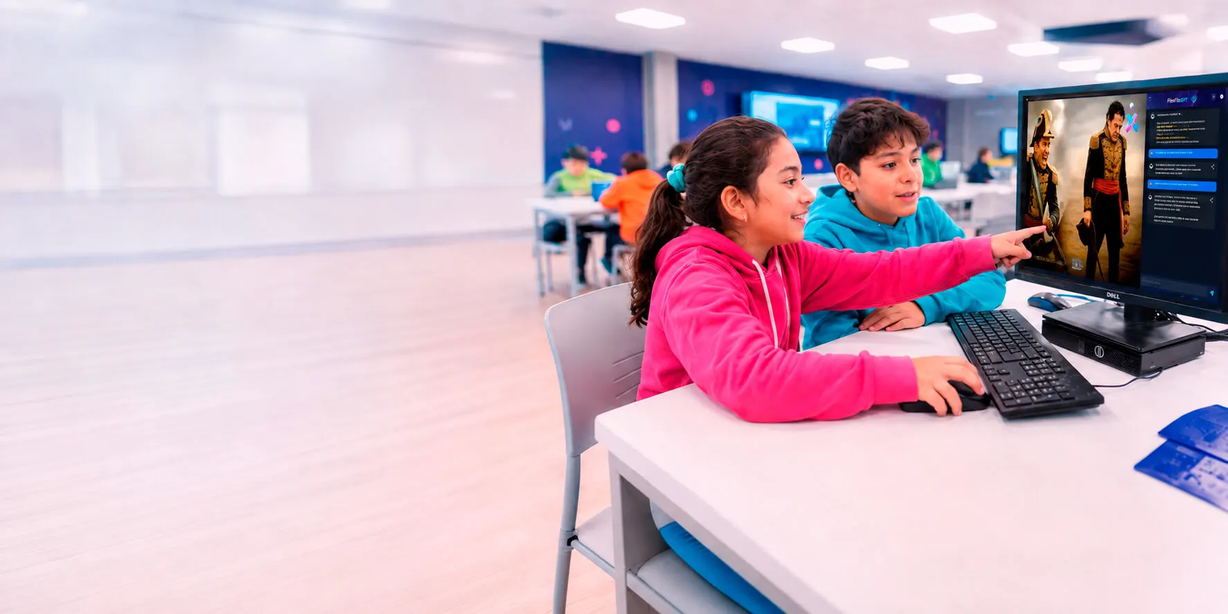 Estudiantes trabajando con IA en el aula
